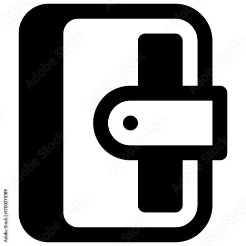Wallet. Outlined stroke vector icon with black-filled details.