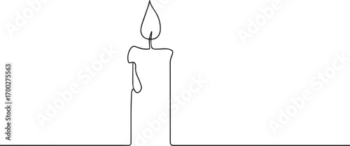Burning candle one continuous line art, Vector illustration, One line art, Line art graphic style
