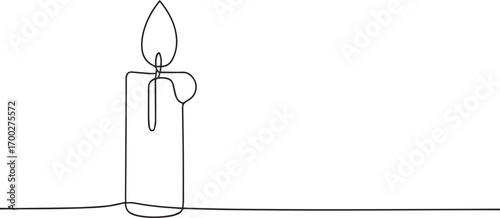Burning candle one continuous line art, Vector illustration, One line art, Line art graphic style