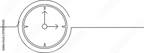Wall clock one continuous line art, Vector illustration, One line art, Line art graphic style