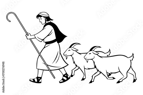 shepherd-with-a-stick-leading-a-flock-of-goats-