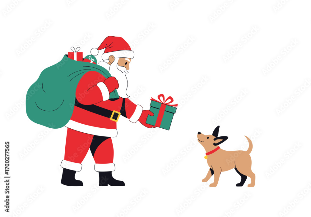 Obraz premium Santa claus giving a present to a dog a festive holiday scene