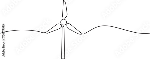 Wind turbine one continuous line art, Vector illustration, One line art, Line art graphic style