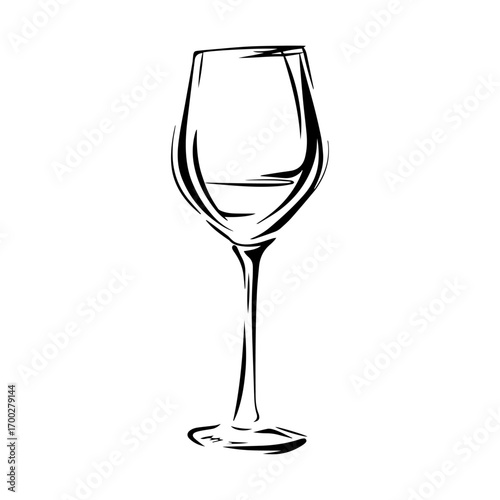 Simple black and white drawing line illustration of a wine glass