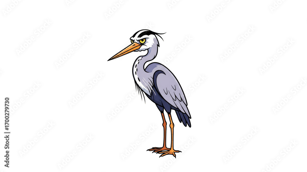 Fototapeta premium Cartoon heron glares disapprovingly darkly