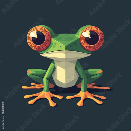 Geometric vector frog with triangular eyes and circular magic runes  