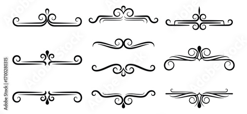 Set of Ornamental Swirl Dividers Flourishes Borders Elements Vector Illustration