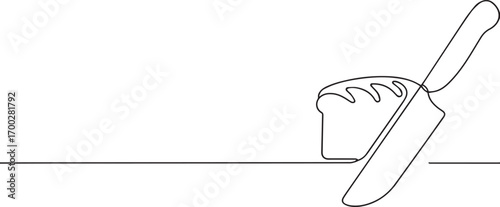 bread with a knife one continuous line art, Vector illustration, One line art, Line art graphic style.