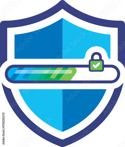 Shield with a loading bar showing security progress and a padlock