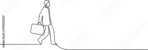 business man holding brief case one continuous line art, Vector illustration, One line art, Line art graphic style.