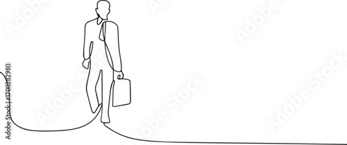 business man holding brief case one continuous line art, Vector illustration, One line art, Line art graphic style.
