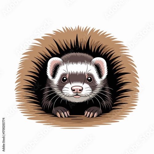 Cute Ferret in Nest Illustration