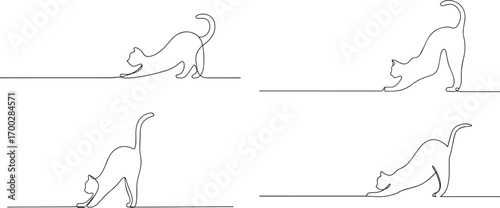 Set of Cat in continuous one continuous line art, Vector illustration, One line art, Line art graphic style.
