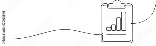 clipboard with graphics in continuous one continuous line art, Vector illustration, One line art, Line art graphic style.
