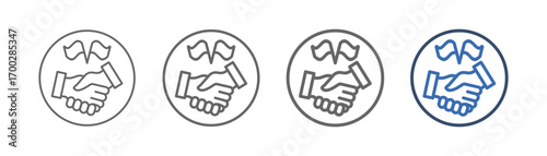 
outline icon set alliance with handshake and flag design