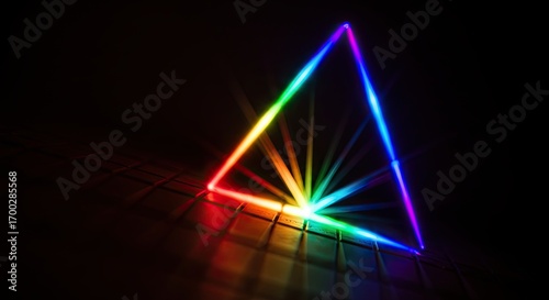 Wallpaper Mural Vibrant Triangle Neon Light on Dark Grate Surface Reflecting Rainbow Colors Torontodigital.ca