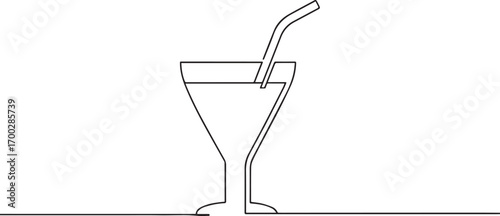 fresh juice on the glass continuous one continuous line art, Vector illustration, One line art, Line art graphic style.