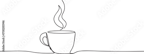 coffee cup continuous one continuous line art, Vector illustration, One line art, Line art graphic style.