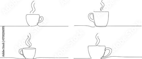 Set of coffee cup continuous one continuous line art, Vector illustration, One line art, Line art graphic style.