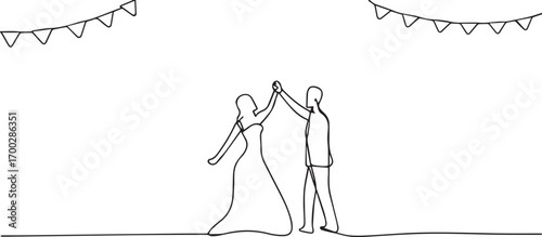 couple wedding one continuous line art, Vector illustration, One line art, Line art graphic style.