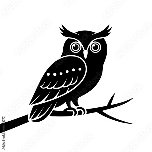 Mysterious owl perched on a branch symbolizing wisdom and nocturnal vigilance in a striking silhouette.