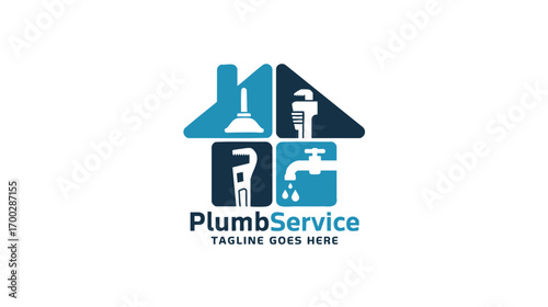 Plumbing service logo symbolizing home repair and maintenance with plumbing fixtures