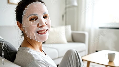 Woman enjoying a facial mask at home