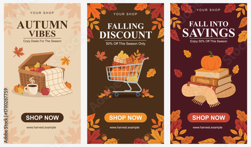 Autumn-themed offer flyer set with illustrations, perfect for your business