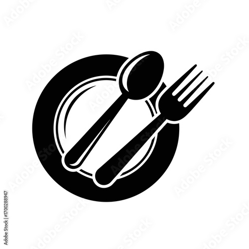 Plate and Cutlery Icon Black and White.
