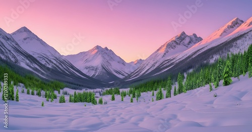 Wallpaper Mural Majestic snow covered mountain peaks bathed in the soft warm hues of a vibrant sunrise or sunset sky Torontodigital.ca