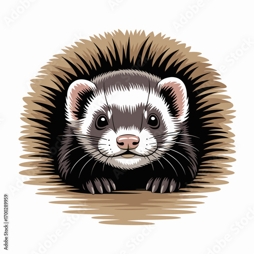Cute Ferret in Nest Illustration
