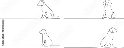 Set of Dog in continuous one continuous line art, Vector illustration, One line art, Line art graphic style.