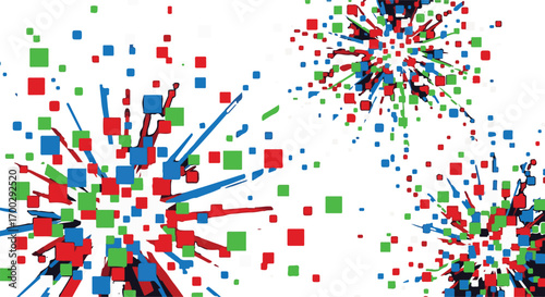 Abstract Vector Background with Geometric Square Shapes Explosion in Red Green and Blue Modern Design