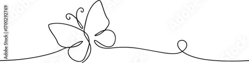 Beautiful flying Butterfly continuous one continuous line art, Vector illustration, One line art, Line art graphic style.