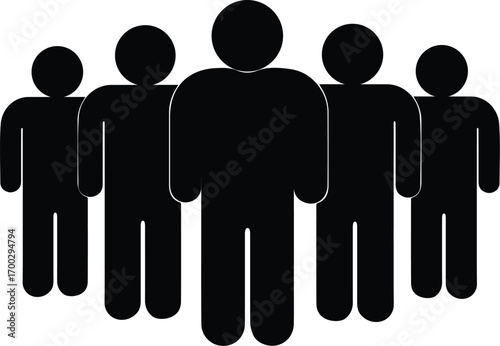 Team Dynamics: A striking silhouette of five figures epitomizes the essence of teamwork, embodying unity, collaboration, and mutual support. The composition, simple yet powerful.