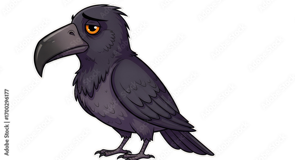 Fototapeta premium Melancholy Raven Perched Isolated on Black