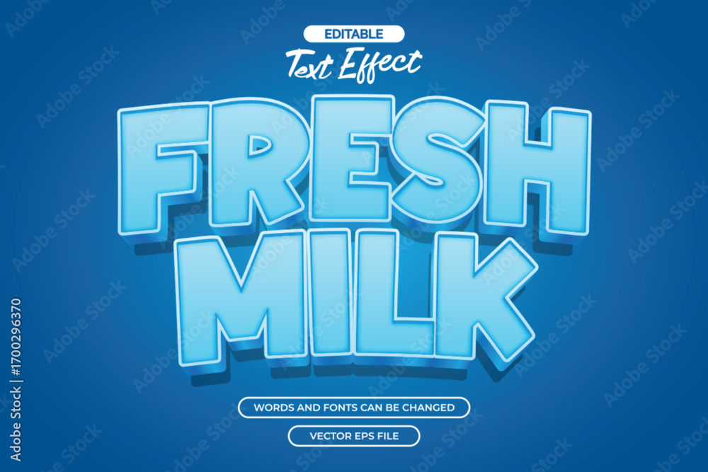 Fototapeta premium Fresh milk editable text effect with 3d blue text style