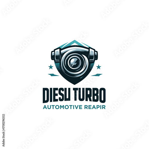 diesel turbo automotive repair logo design, Truck repair emblem, Automotive logo with gears design, custom garage repair automotive, spare part car and motorcycle shop business 