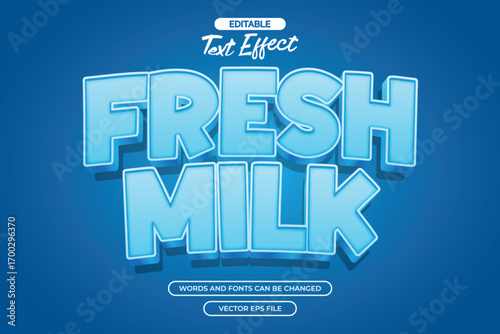 Fresh milk editable text effect with 3d blue text style