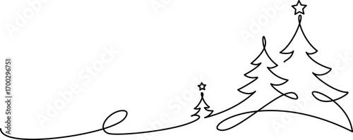 Merry Christmas decoration. Wavy line with Christmas trees.