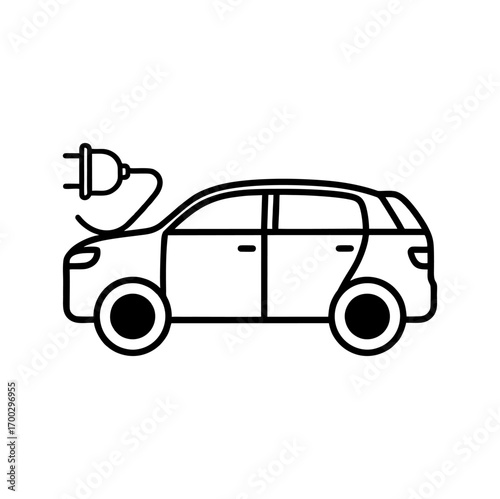 Electric car vector with charging plug icon