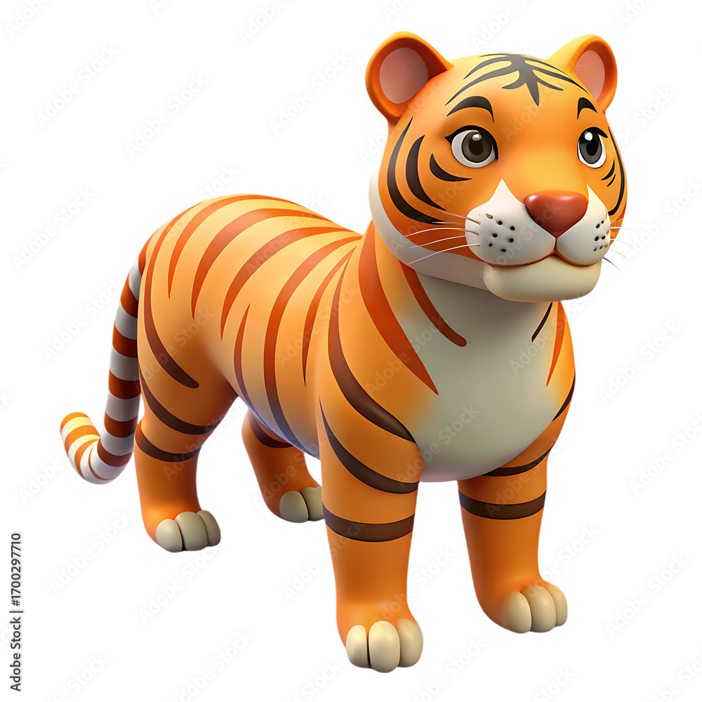 Obraz premium Cute cartoon tiger standing against a black background