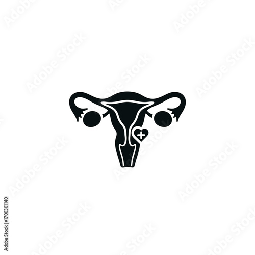 Stylized uterus icon with fallopian tubes on black background