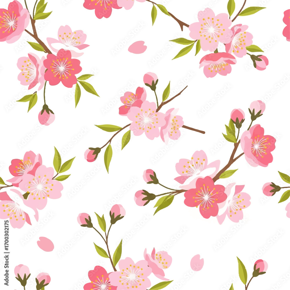 custom made wallpaper toronto digitalSeamless Pattern of Delicate Pink Cherry Blossoms on a White Background, Blooming Spring Flowers