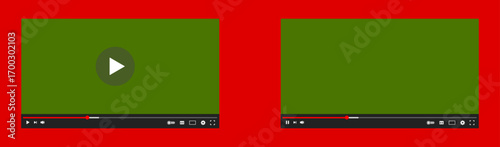 YouTube Video Player Mockup, play and pause screen, Editable Web UI Template Vector Illustration 