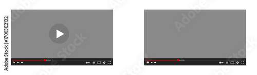 YouTube Video Player Mockup, play and pause screen, Editable Web UI Template Vector Illustration
