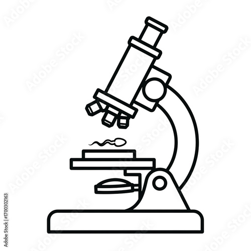 Simple outline drawing of a scientific microscope on a black background
