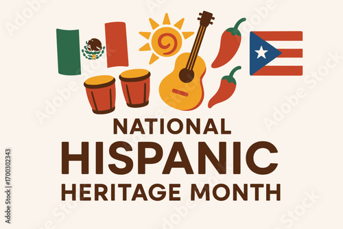 National Hispanic Heritage Month Flat Vector Illustration with Cultural Icons