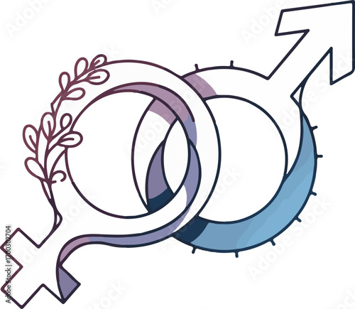 Gender Icon Set Vector Illustration with Interlocking Symbols Gender Equality Design with Decorative Floral and Gradient Accents