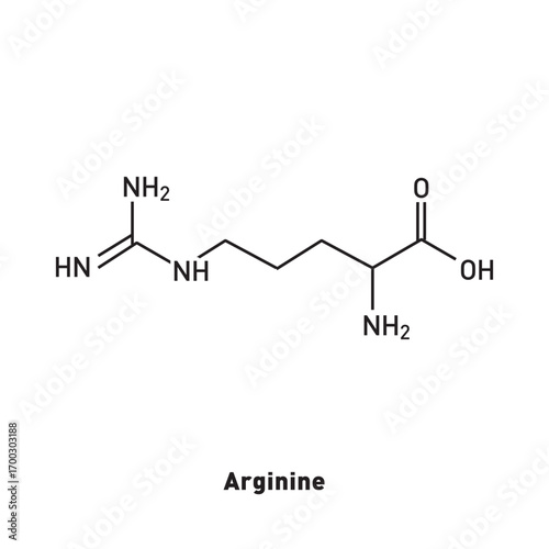 Structural formula of Arginine. Scientific substance. Nonessential amino acid.
